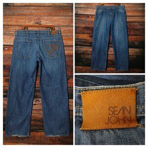 Sean John Vintage Jeans Mens 40X32 Baggy Embroidered Lion Blue Denim 100% Cotton